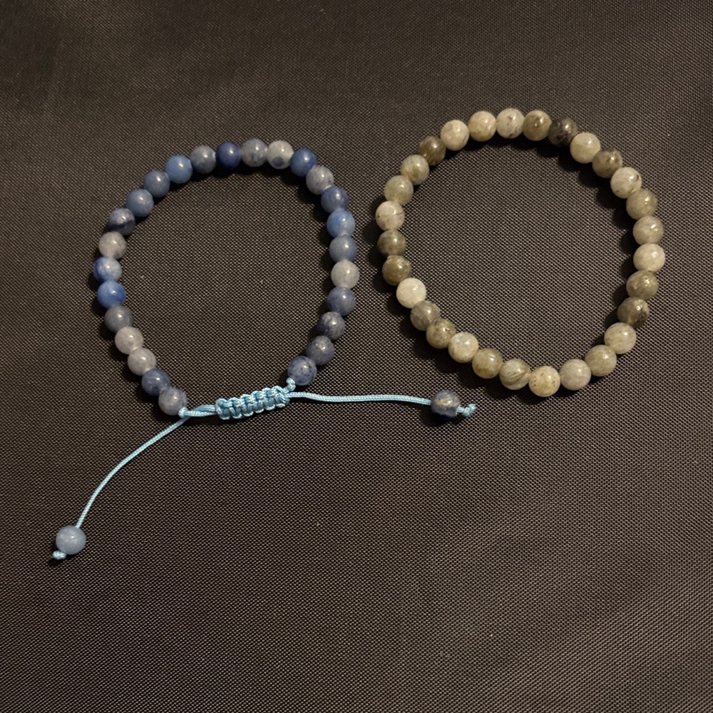 Blue and Gray Beaded Bracelets Set